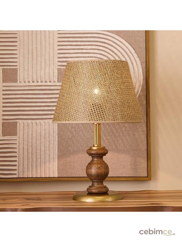 Evidea Lighting Fiona Ahşap Abajur - Ceviz Ayak / Kahverengi Başlık - 40 cm