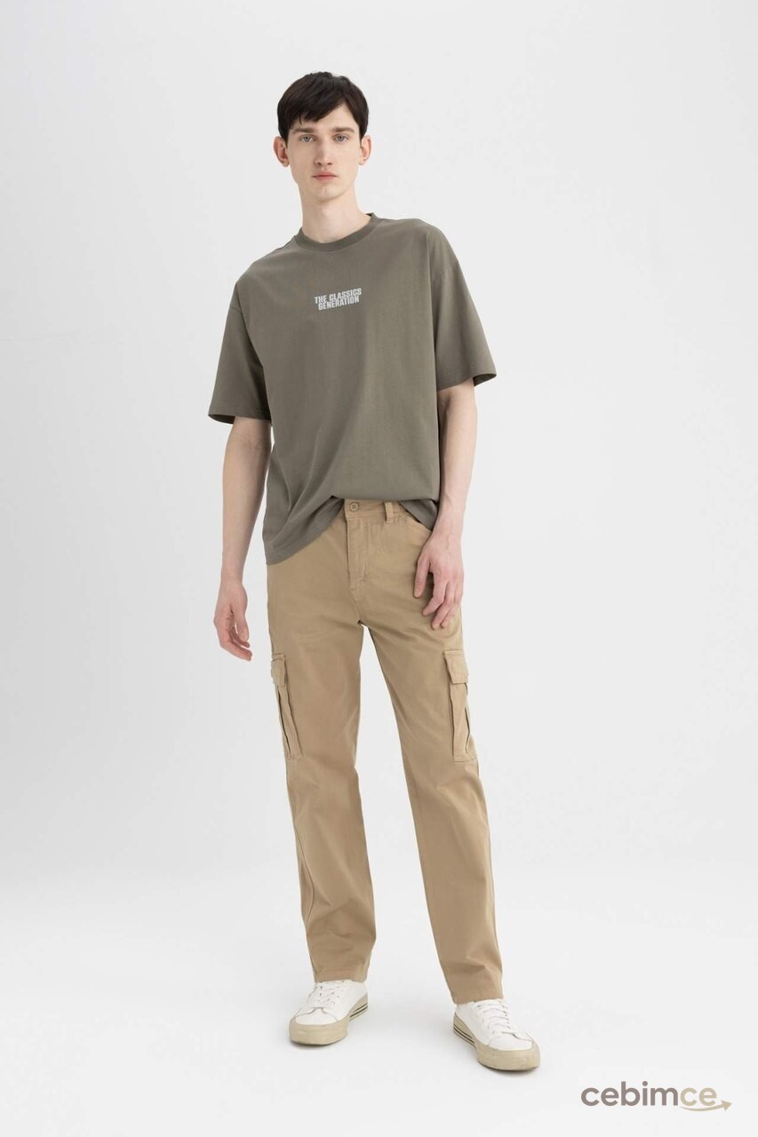 DeFacto Gabardin Pantolon Kargo Cepli Düz Paça B6366AX24SPBG220 Bej