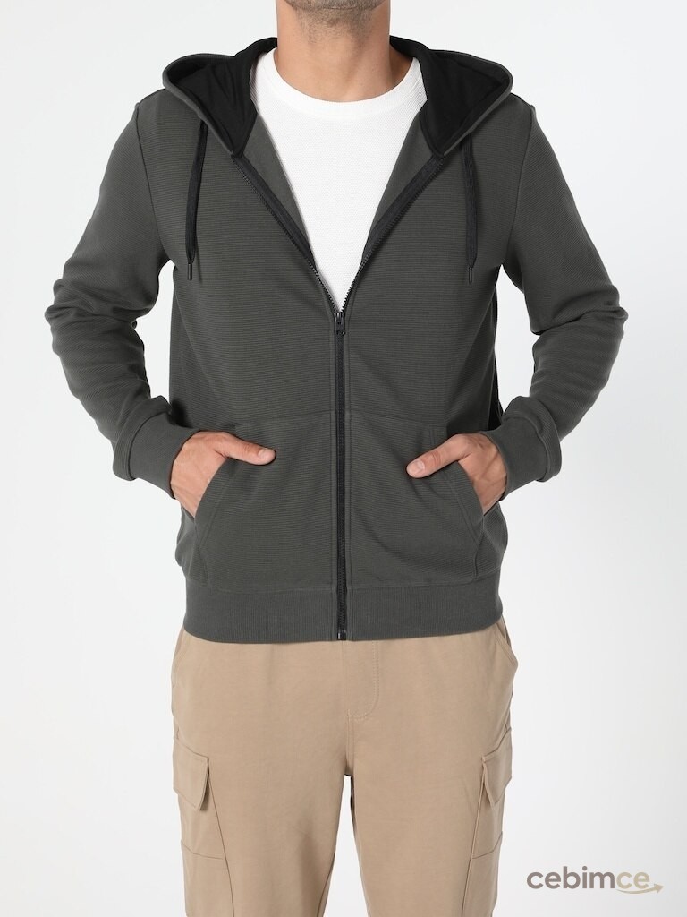 Colin's Regular Fit Fermuarlı Kapüşonlu Erkek Yeşil Sweatshirt CL1045425_Q1.V2_KHA
