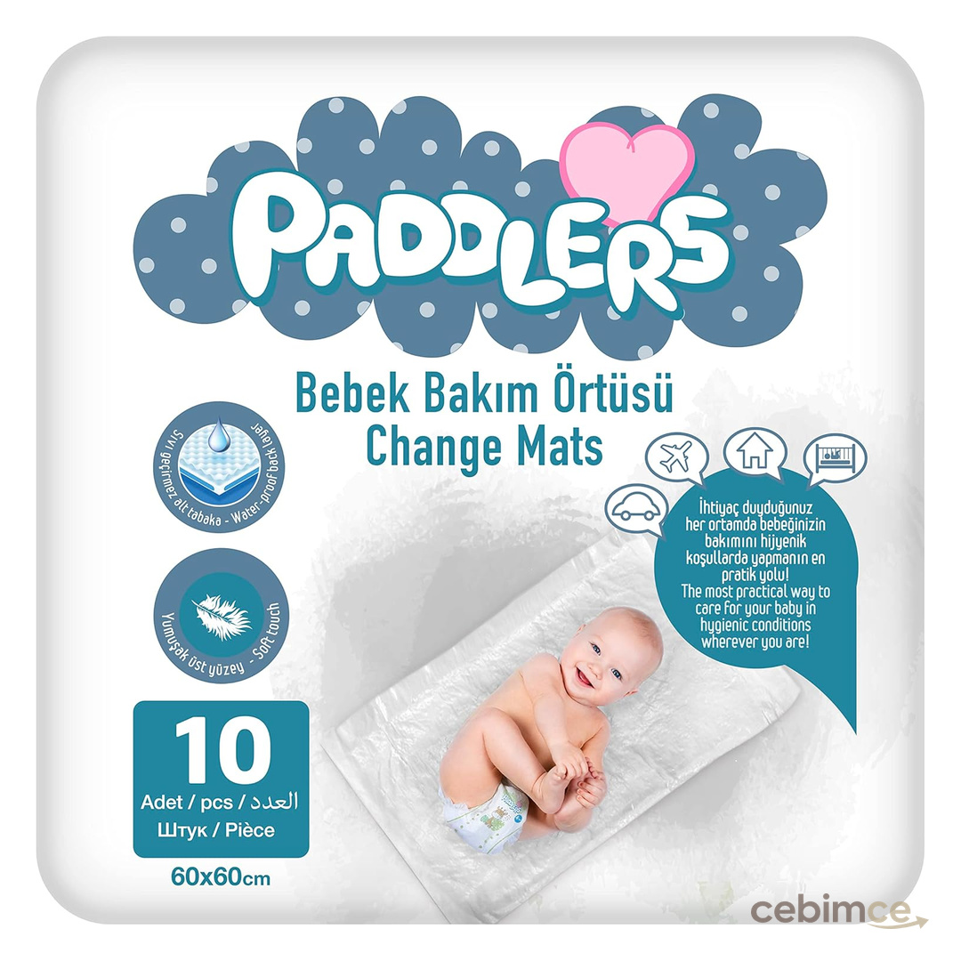 Paddlers Bebek Bakım Örtüsü 60x60 cm 10 Adet – Alt Açma Bezi, Emici Örtü