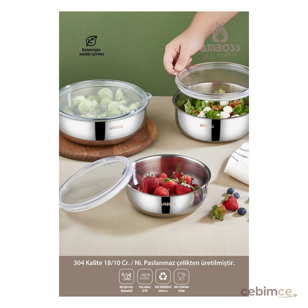 Prime 6 Parça Kapaklı Çelik Saklama Kabı Gümüş