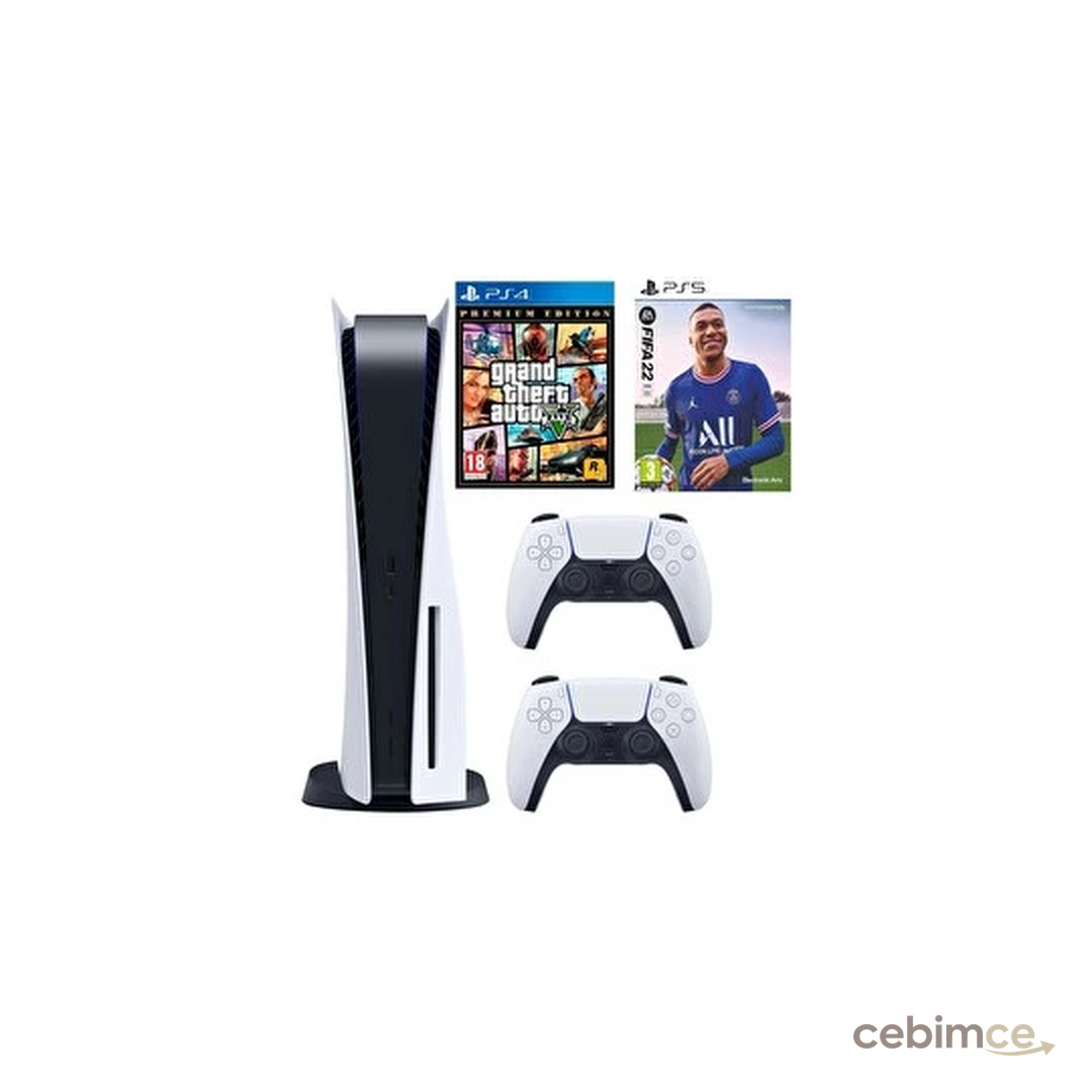 Sony Playstation 5 Diskli 825 GB Oyun Konsolu  + 2. Dualsense Kol + Fifa 22 PS5 Oyun + Gta V PS4 Oyun (İthalatçı Garantili)