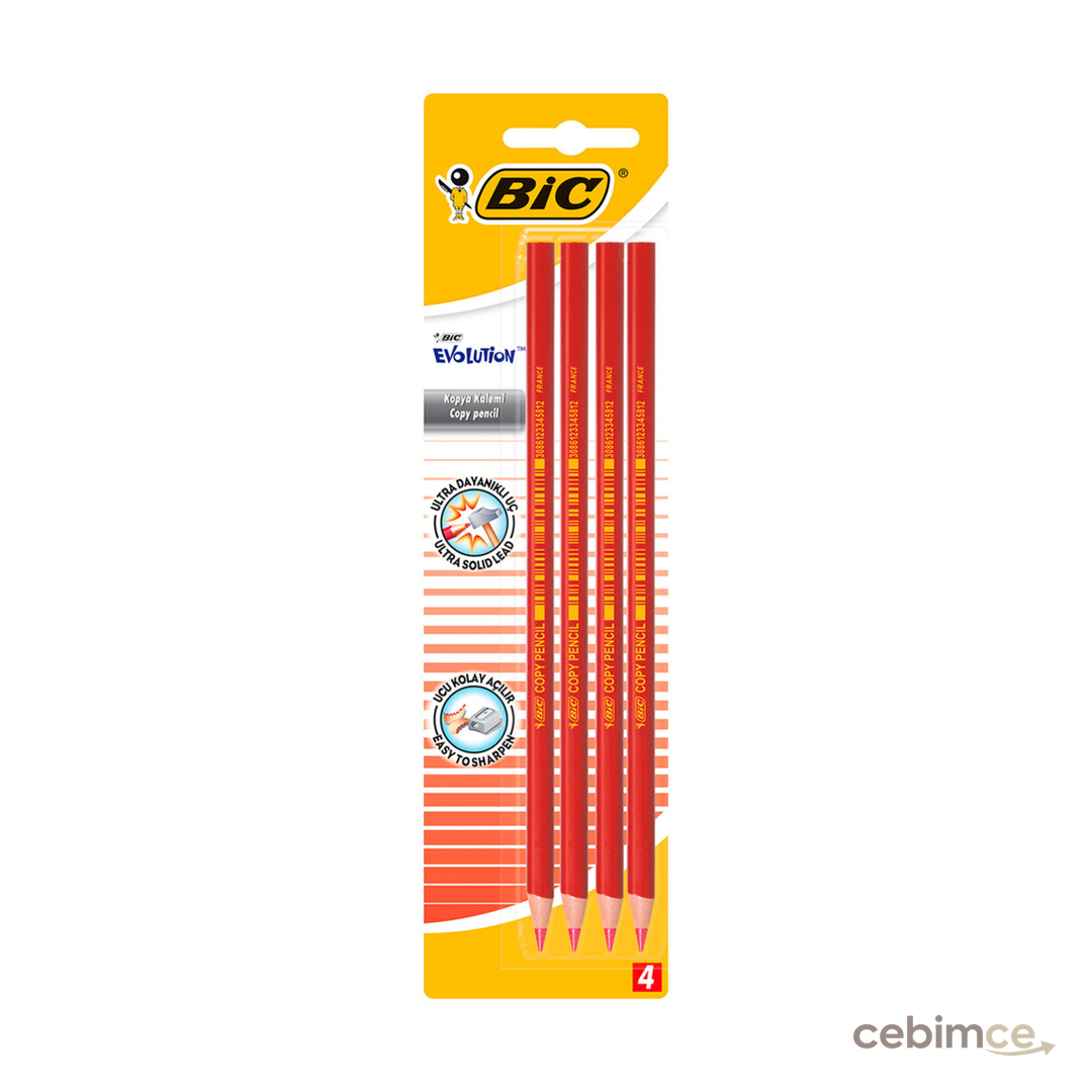 BIC Evolution Kırmızı Kopya Kalemi 4'lü Blister