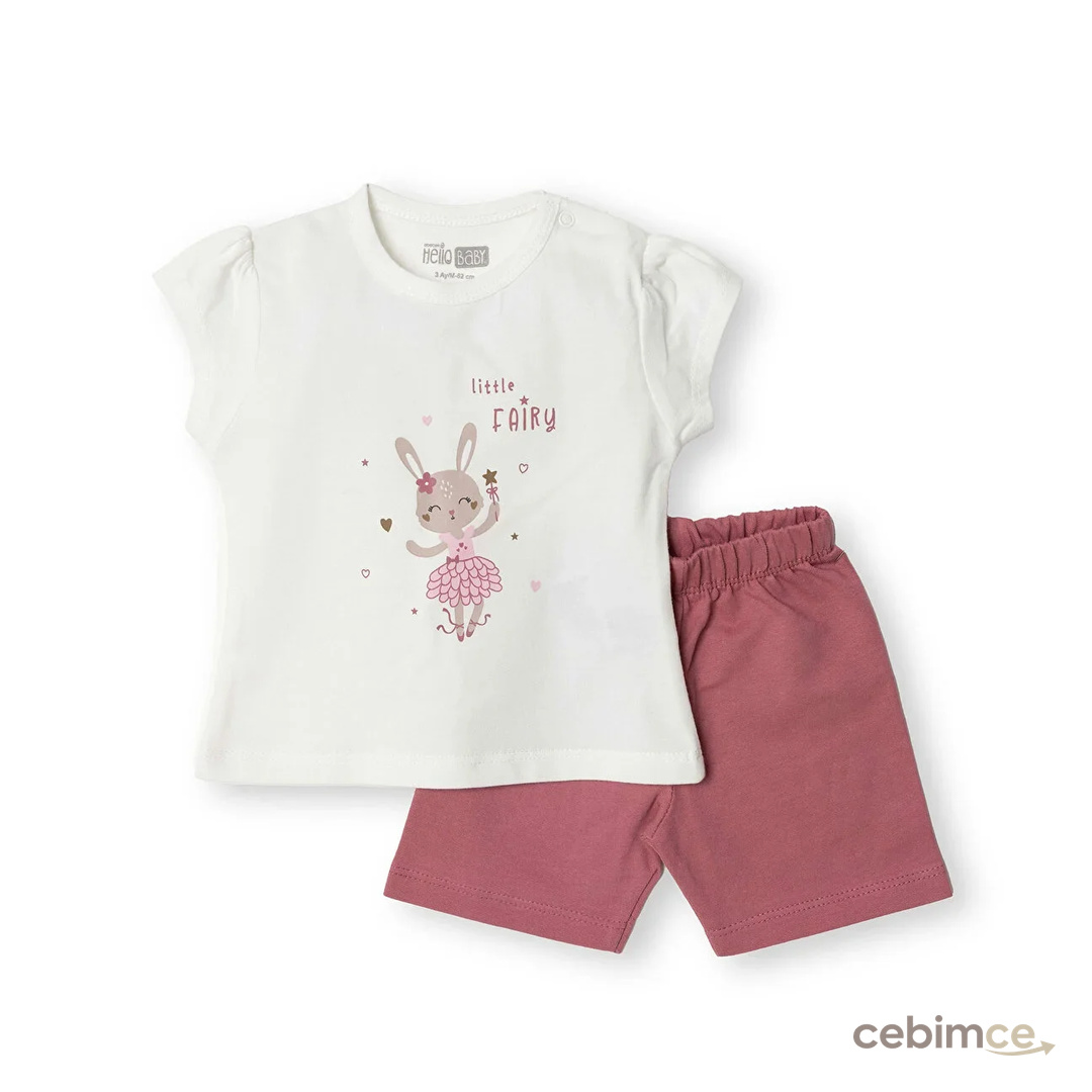 HelloBaby Baskılı 2 ip Yenidoğan Kız Tshirt-Şort Kız Bebek
