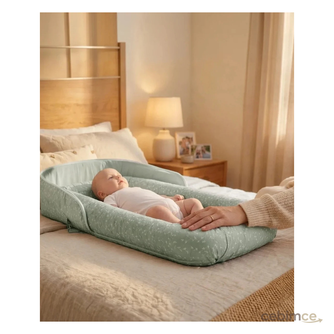 Babyjem Taşınabilir Bebek Yatağı Yeşil Çiçek