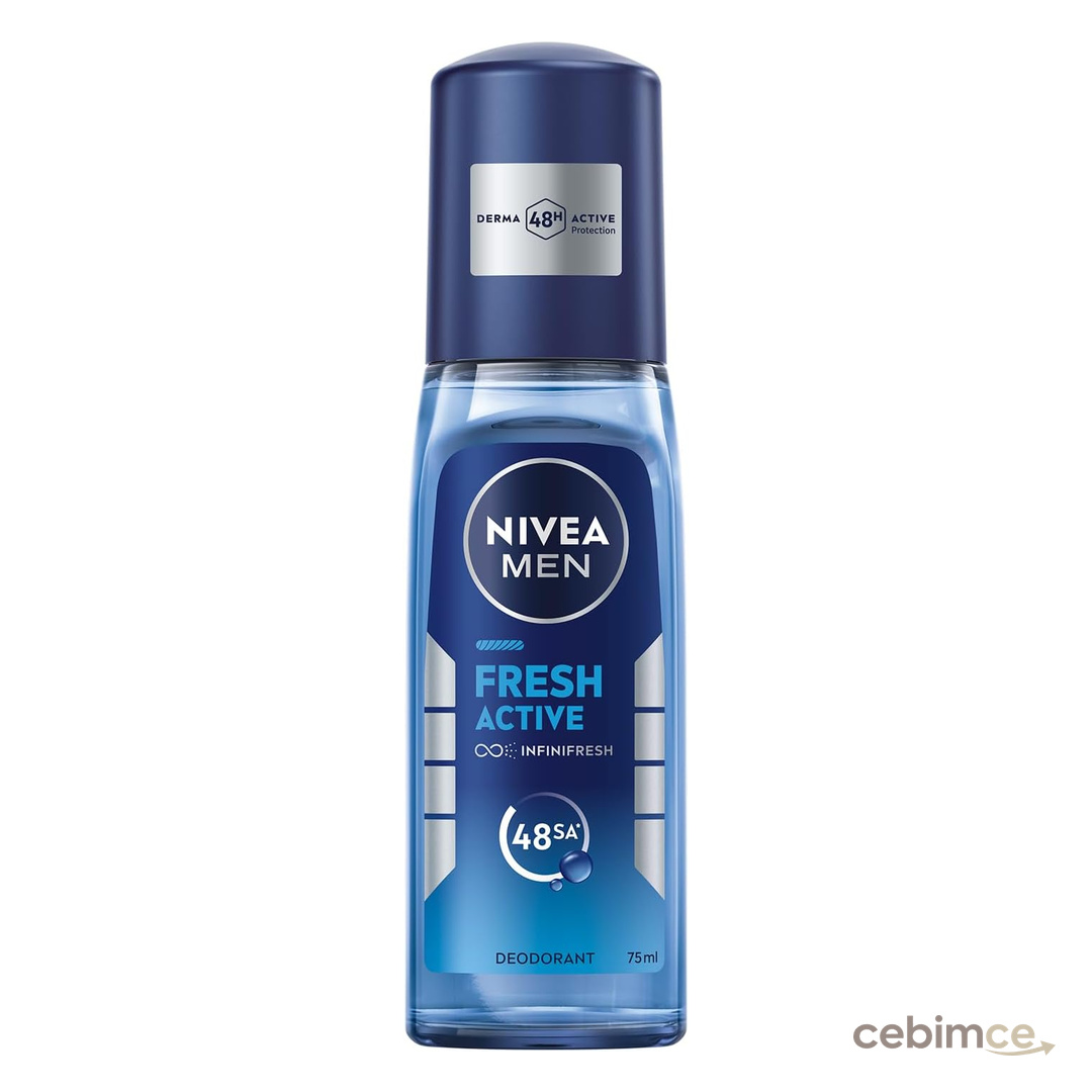 NIVEA MEN Erkek Pump Sprey Deodorant Fresh Active 75ml, Ter Ve Ter Kokusuna Karşı 48 Saat Koruma