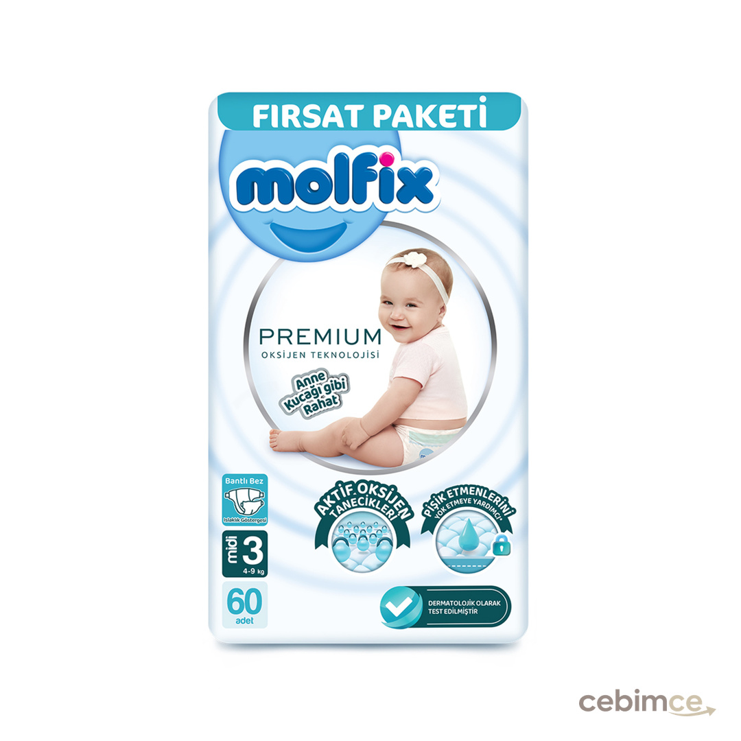 Molfix Premium Paket 3 Beden Midi 4-9 Kg 60'lı