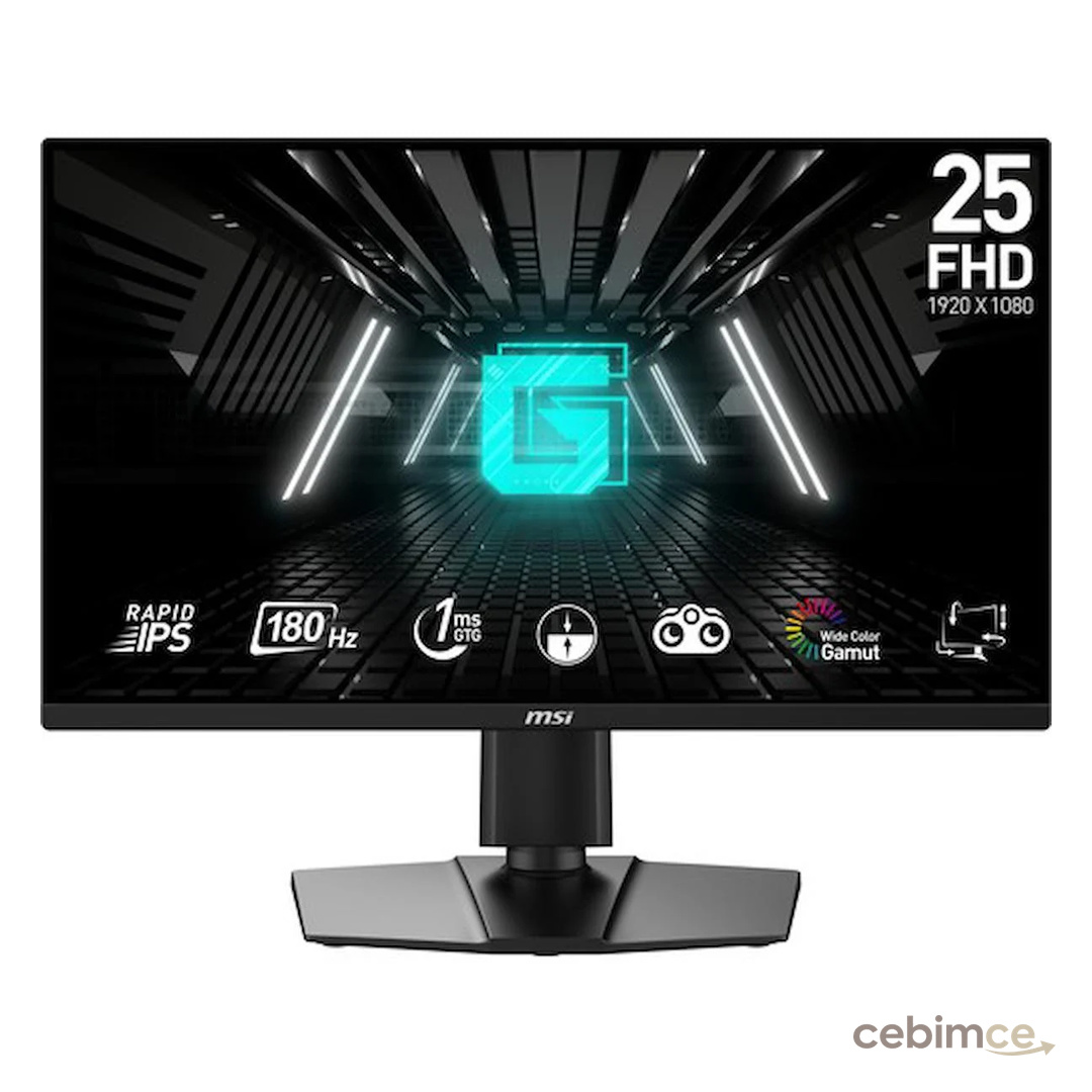 MSI 24.5" G255PF E2 1920X1080 (Fhd) 16:9 Flat Rapıd IPS 180HZ 1ms Adaptıve-Sync Pıvot Gamıng Monıtor