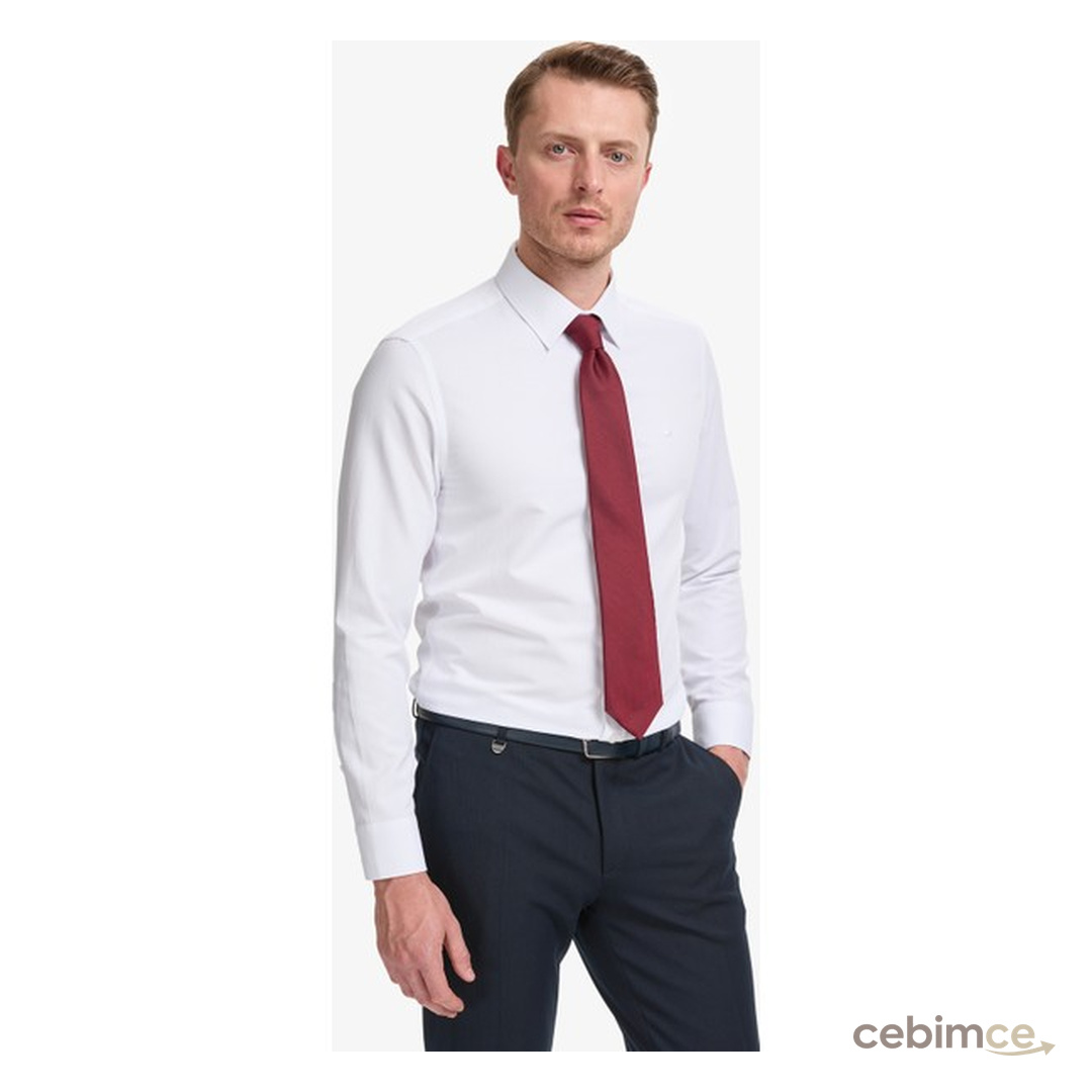 Pierre Cardin Erkek Beyaz Slim Fit Armürlü Uzun Kollu Gömlek 50325354-VR013