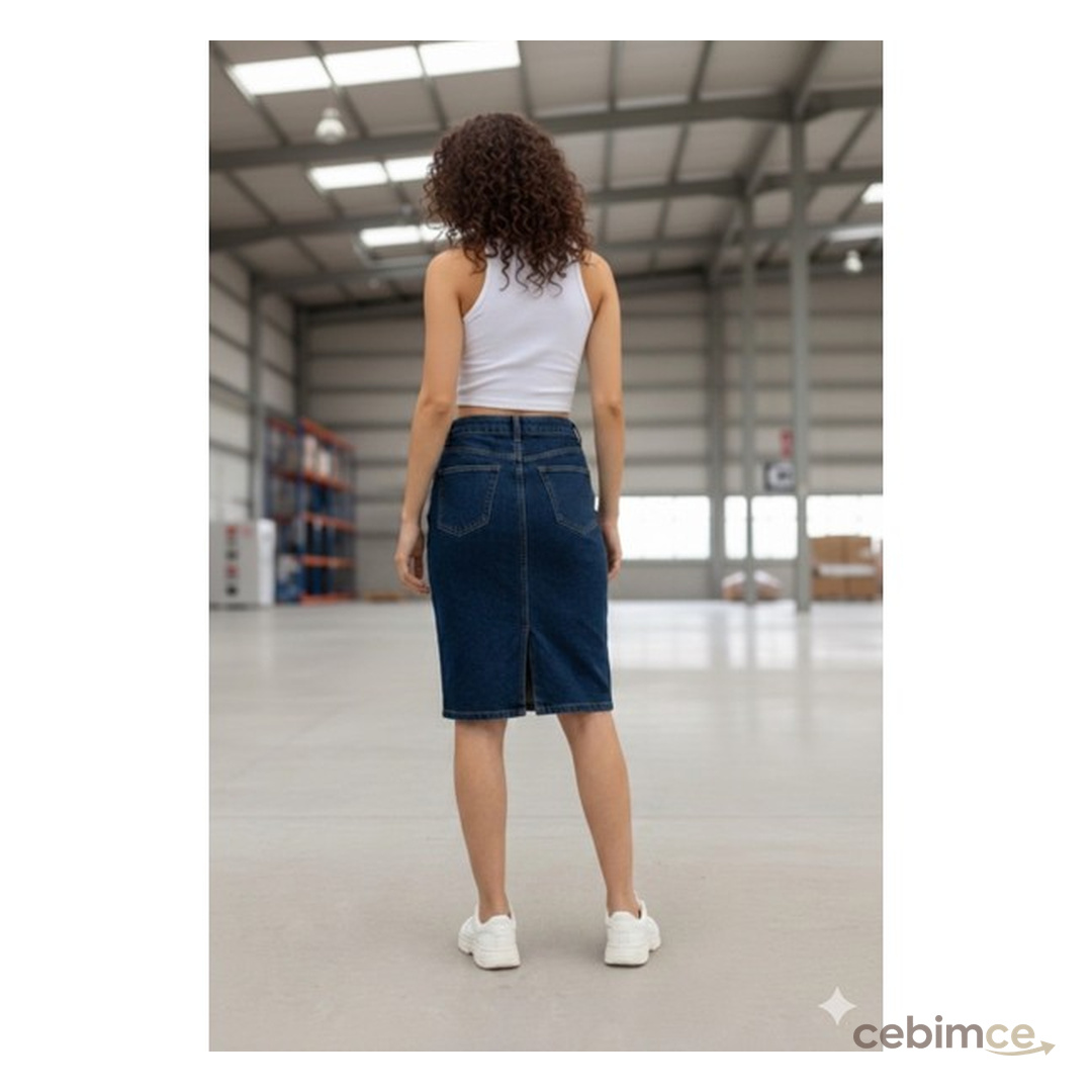 Layal My Beauty Kadın Jeans Arka Yırtmaçlı Cepli Günlük Denim Kot Etek Yeni Sezon