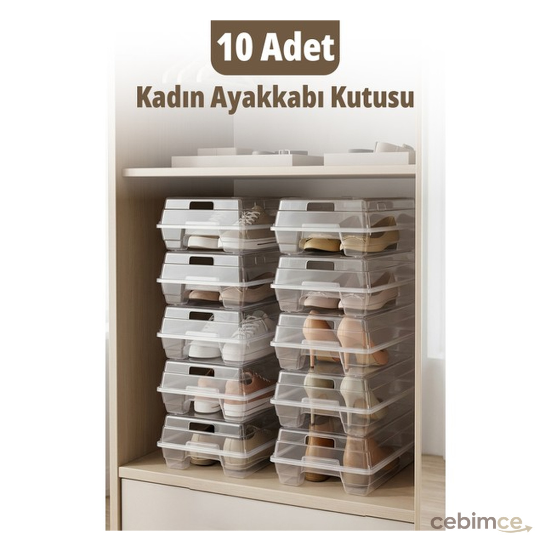 Ironika 10 Adet Kadın Ayakkabı Kutusu Şeffaf Ayakkabı Istifleme Saklama Kutusu