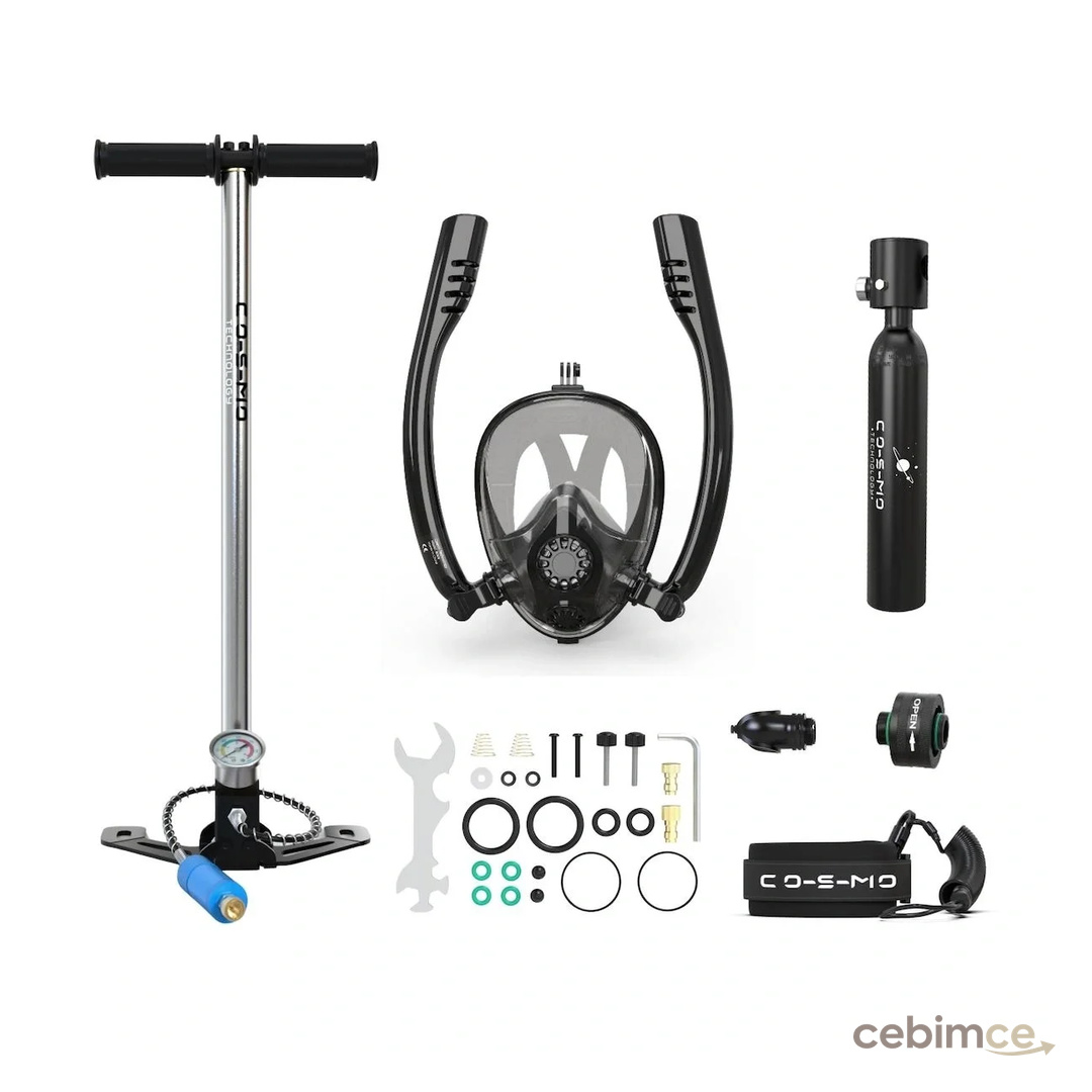 Cosmo Technology Taşınabilir Dalış Seti - Doldurulabilir Mini Tüp ve Şnorkel Maskesi