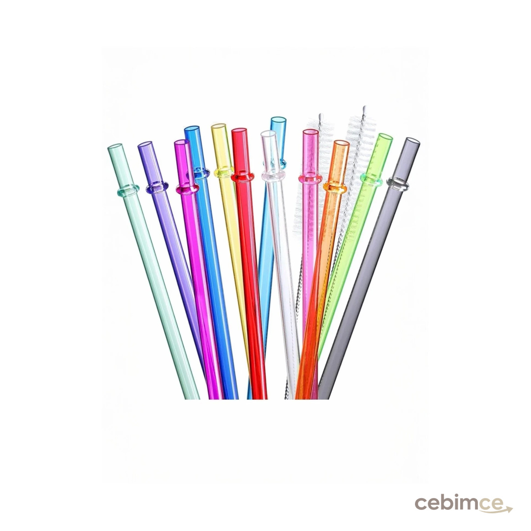 Yenigeldi Halkalı Stanly Qencher Tritan Pipet- 30 cm - 4 Adet Renkli Pipet + 1 Temizleme Fırçası
