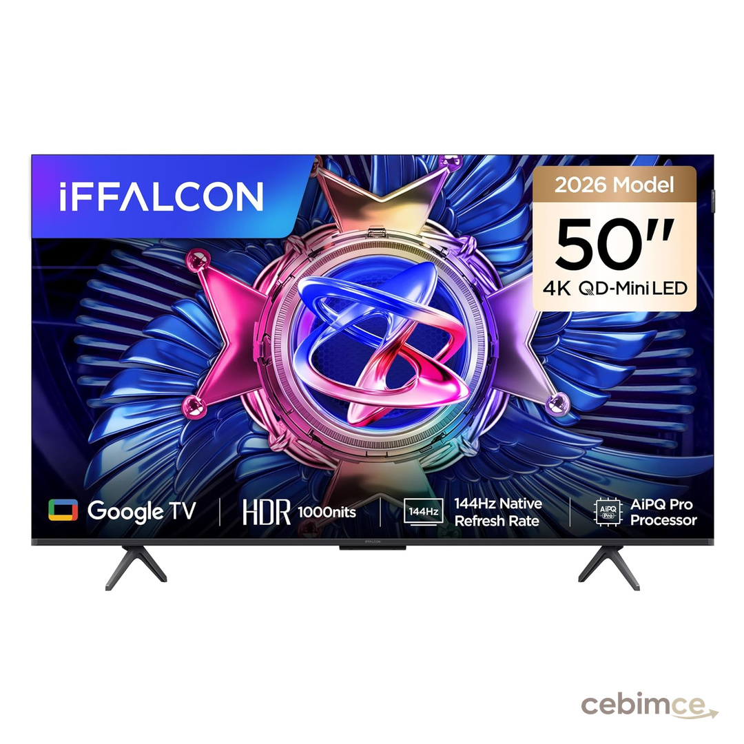 iFFALCON 50U95A 50 İnç Smart TV 4K QD-Mini LED Yüksek Parlaklık HDR 10+ Gaming Google TV, 144Hz Doğal Yenileme Hızı, ONKYO 2.1 Hi-Fi, Dolby Vision Atmos, MEMC, AI Modu, Game Master (2026 Modeli)