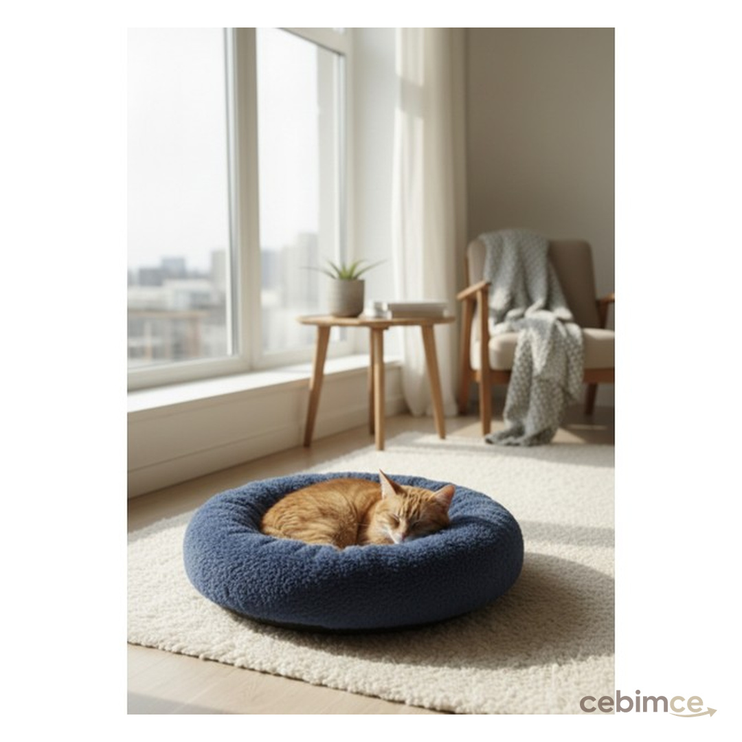 Med Online Peluş Kedi ve Köpek Yatağı Sıcak ve Yumuşacık Minder Evcil Hayvan