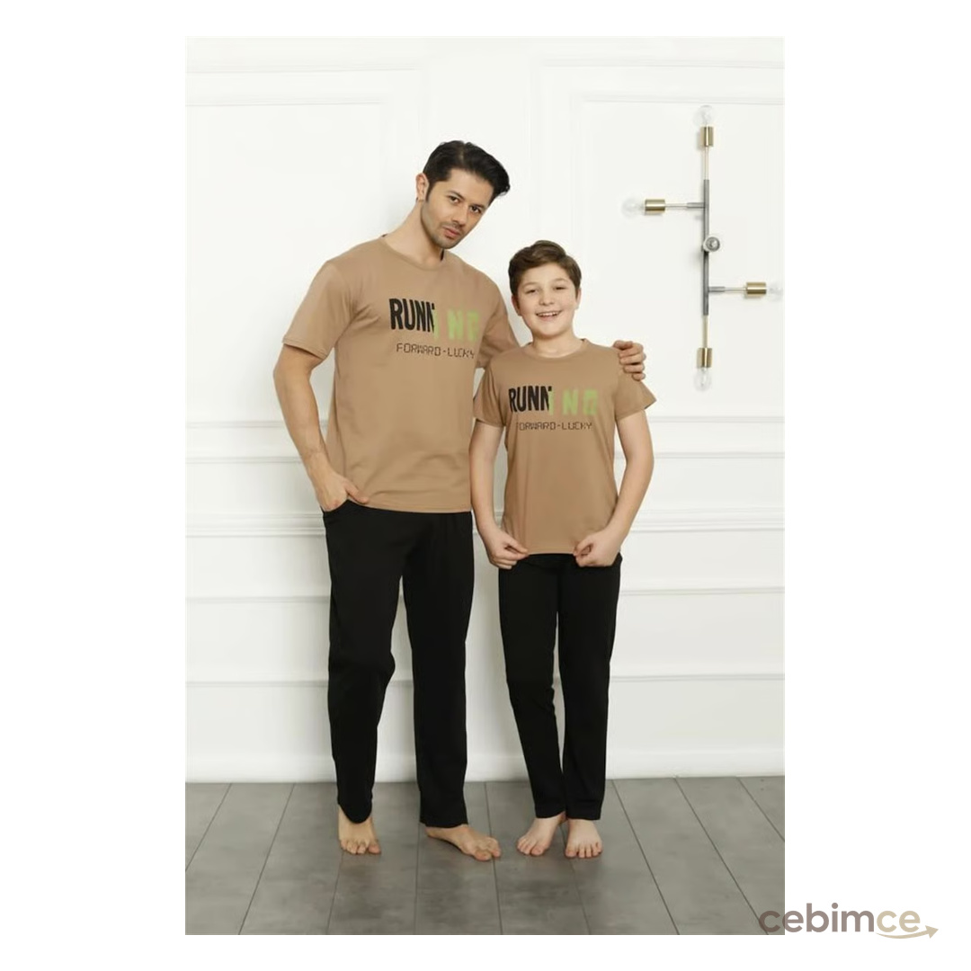 Akbeniz Baba Oğul Bej Aile Pijama Takım Ayrı Ayrı Satılır 50102