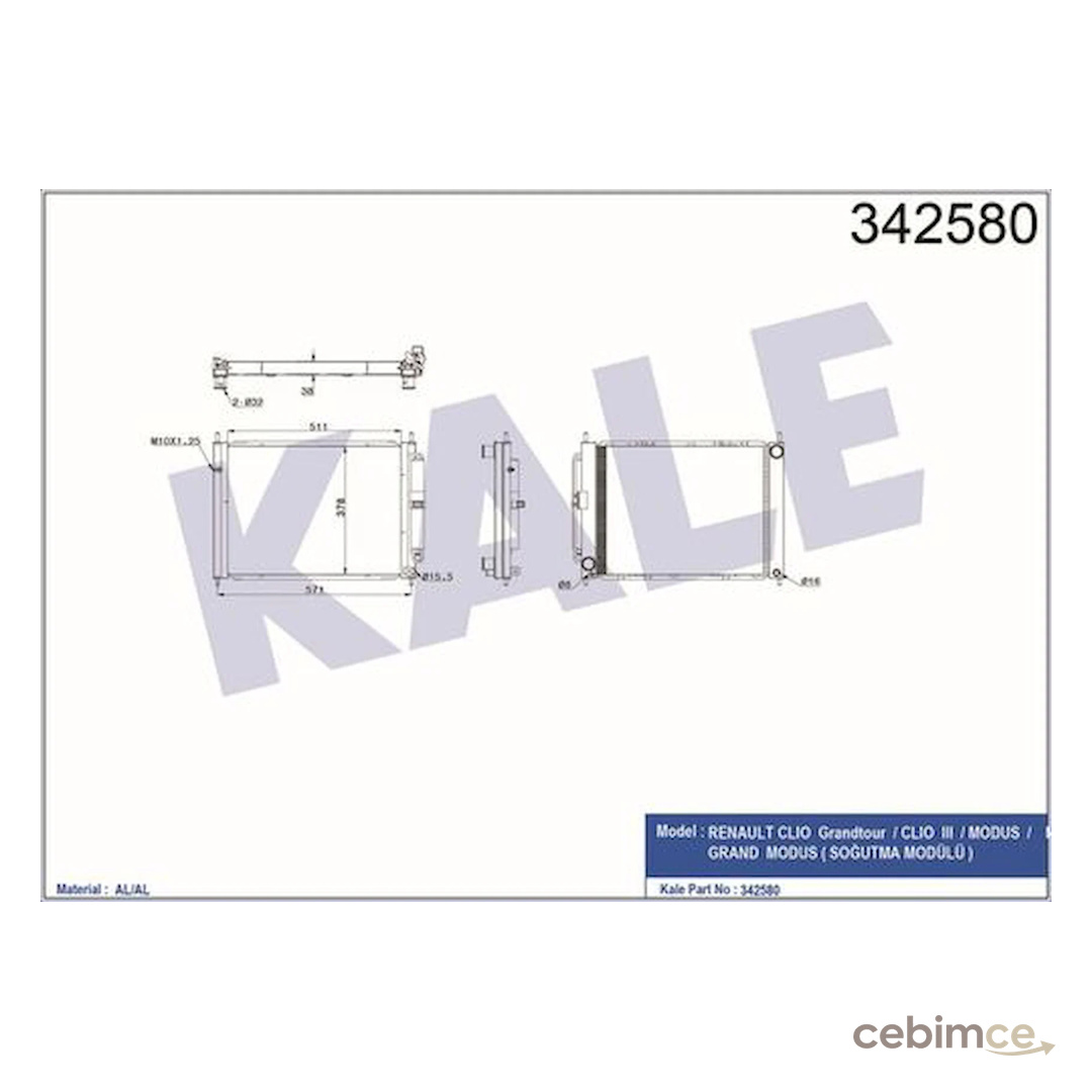 Kale 342580 Motor Radyatörü Klima Radyatörü Clio III 1.5DCI 8200134606