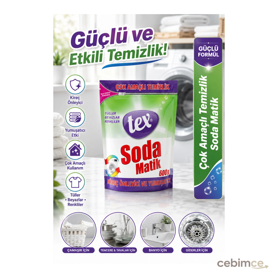 Tex Kireç Önleyici, Yumaşıtıcı Çok Amaçlı Temizlik Soda Matik Çok Amaçlı Temizlik 600 ML Güçlü Formül