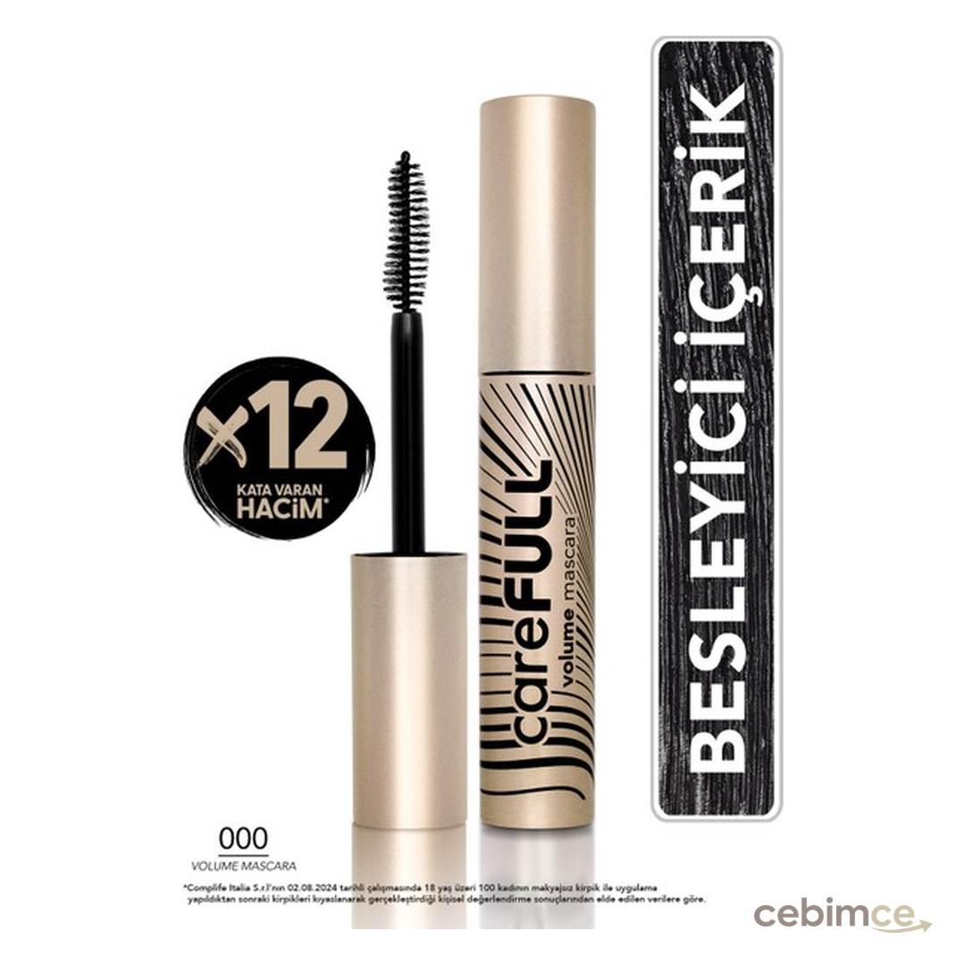 Flormar Carefull Volume Besleyici Etkili Yoğun Hacim Veren Siyah Maskara (000 Black) 8682536084093