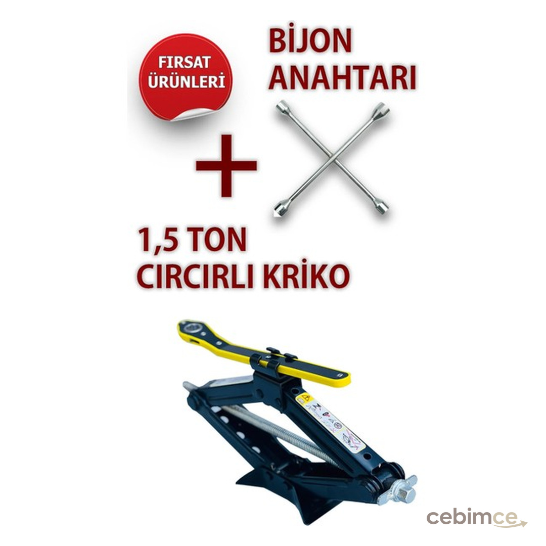 Combat 1.5 Ton Cırcırlı Araç Krikosu Setli Ürün + 17-19-21-23 mm Bijon Anahtarı Ayarlanabilir