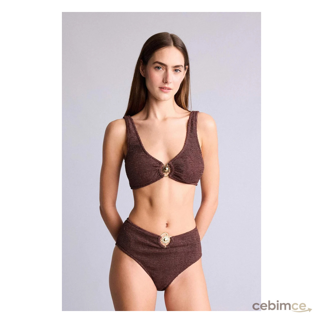 DeFacto Regular Fıt Kırışık Dokulu Kahverengi Bikini Alt E0209AX26SMBN341