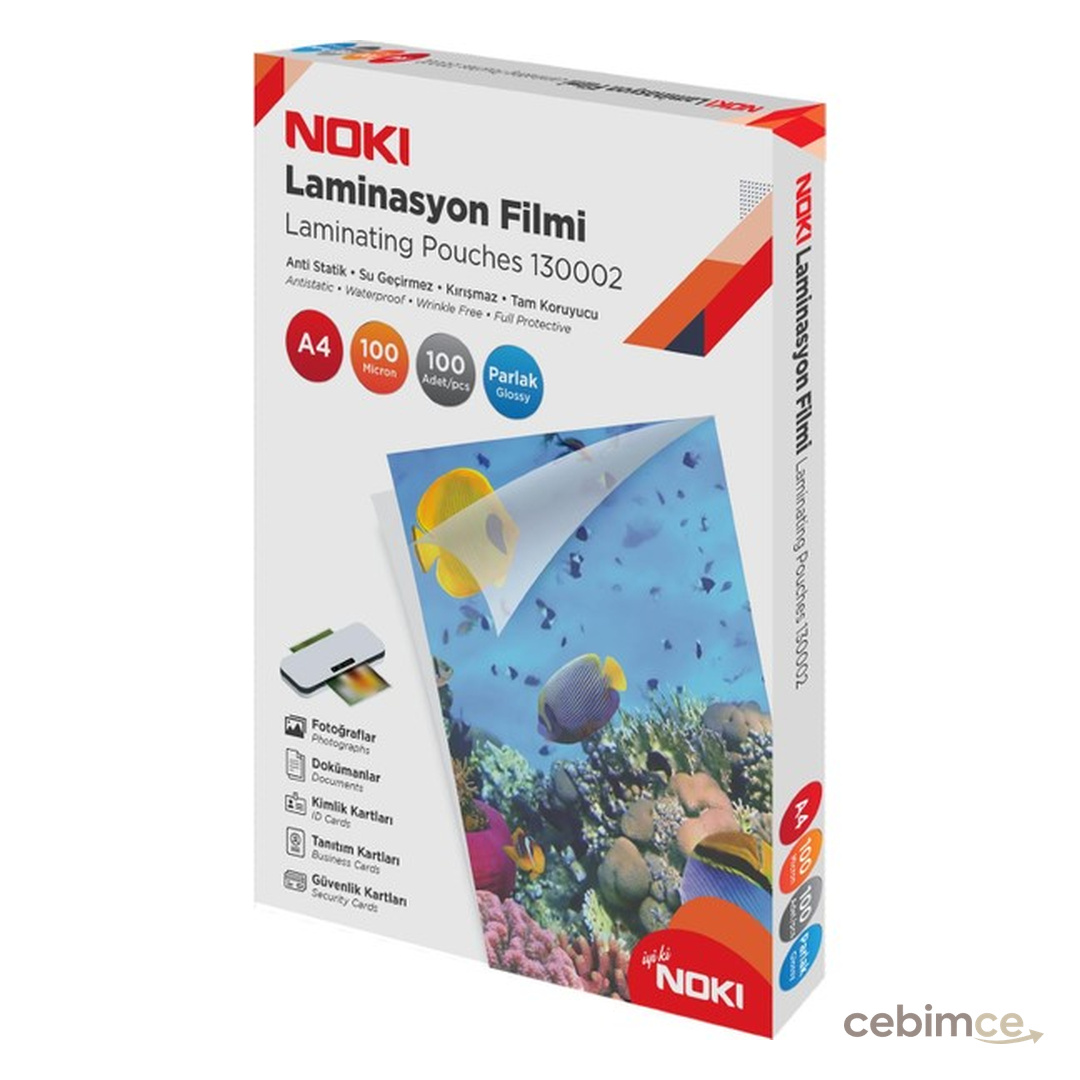 Noki A4 Laminasyon Filmi 100 Mikron Parlak 100 Adet Su Geçirmez ve Kırışmaz Koruma