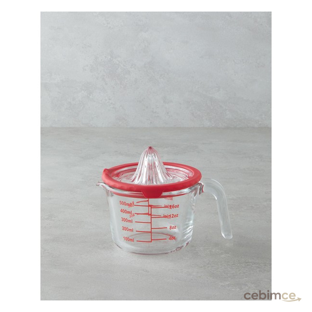 Hecha Cam Narenciye Sıkacaklı Ölçü Kabı Mutfak Gereci 500 ml Kırmızı