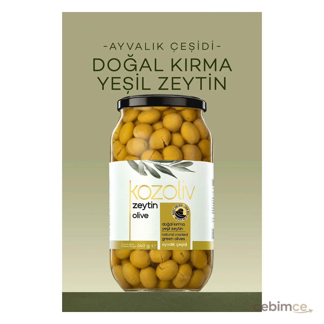 kozoliv Doğal Ayvalık Çeşidi Kırma Yeşil Zeytin 640 gr Cam Kavanoz
