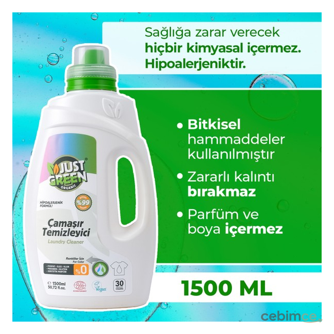 Just Green Organic Renkliler İçin Çamaşır Temizleyici 30 Yıkama 1500 ml