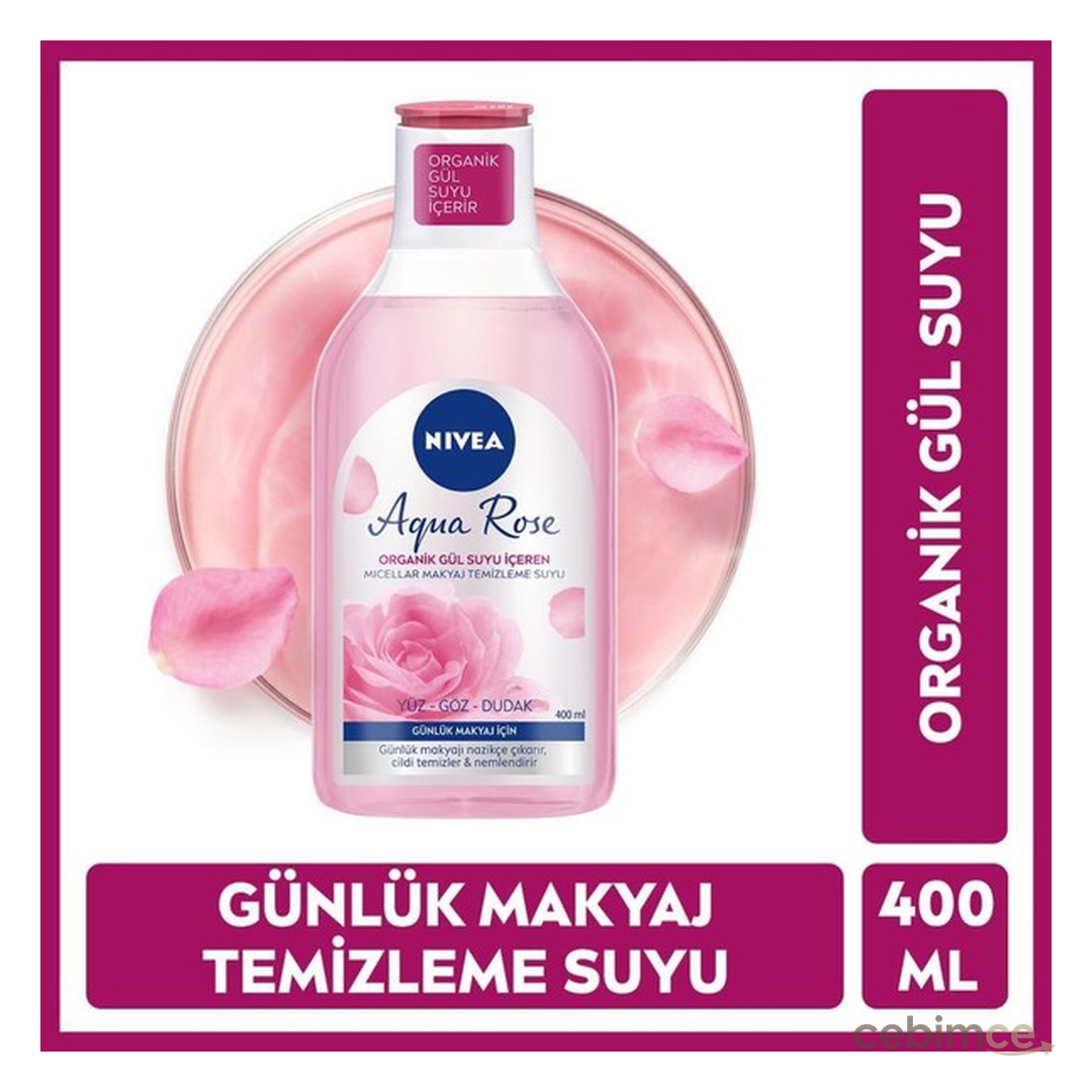 Nivea Aqua Rose Organik Gül Suyu İçeren Micellar Makyaj Temizleme Suyu, Günlük Makyaj, Nemlendirici 400 ml