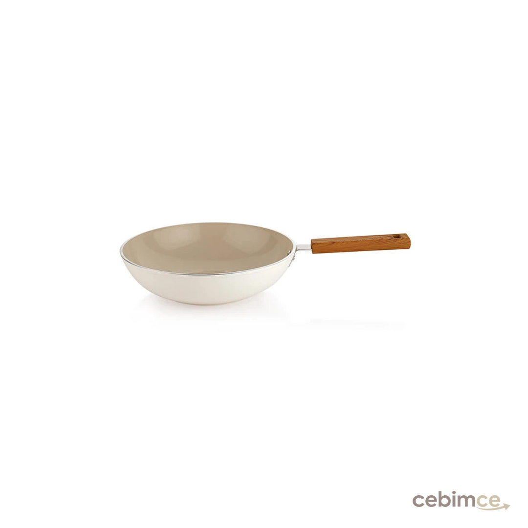 SCHAFER Ceramoni Seramik Wok Tava 28 Cm-Krem