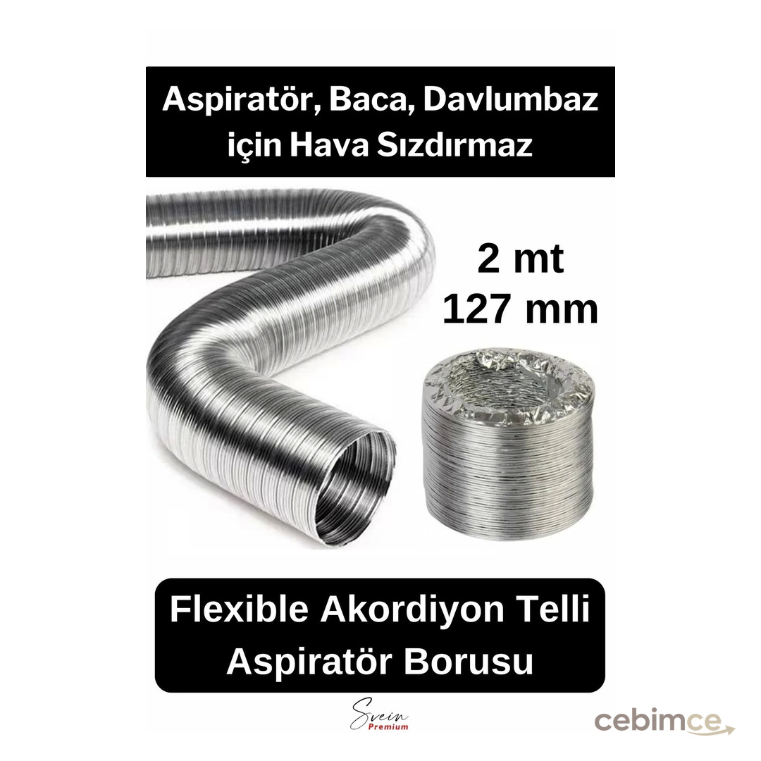 Alüminyum Kopmaz Yırtılmaz Ankastre Baca Aspiratör Davlumbaz Şofben Havalandırma Borusu 2 mt 127 mm