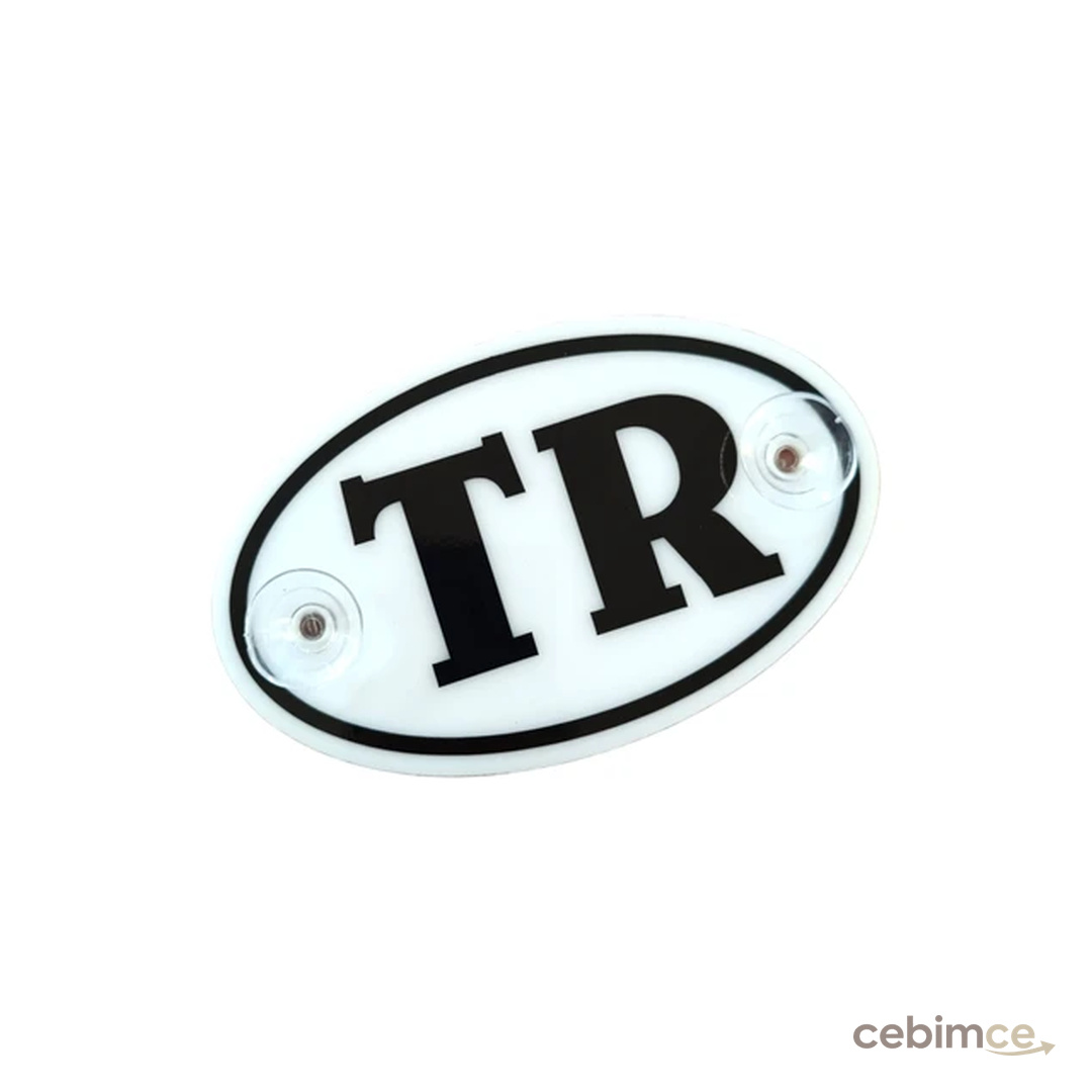 TR Plaka Oval Vantuzlu Pleksi Cam Süsü Beyaz 13x8cm