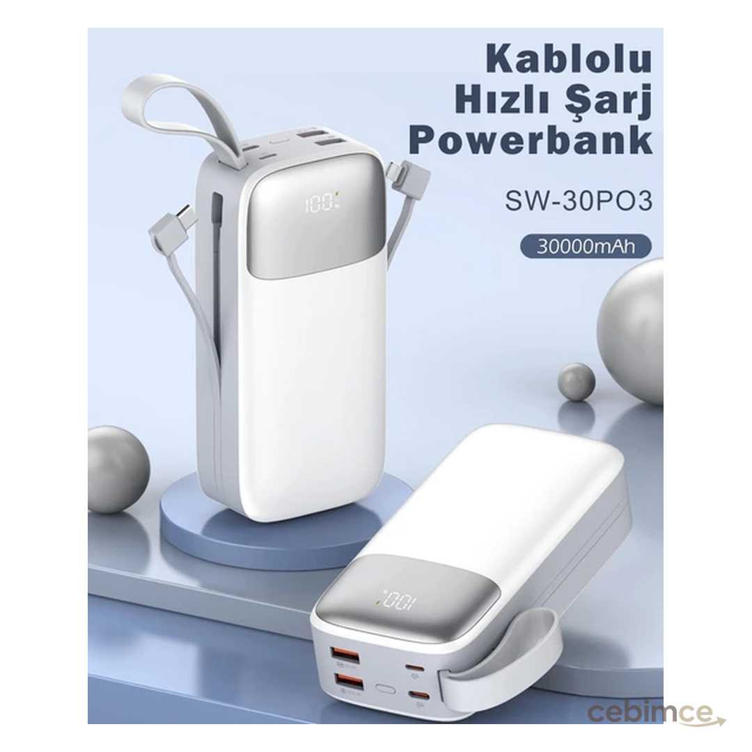 Sword 30000 mAh Kablolu Powerbank SW-30PO3 Beyaz