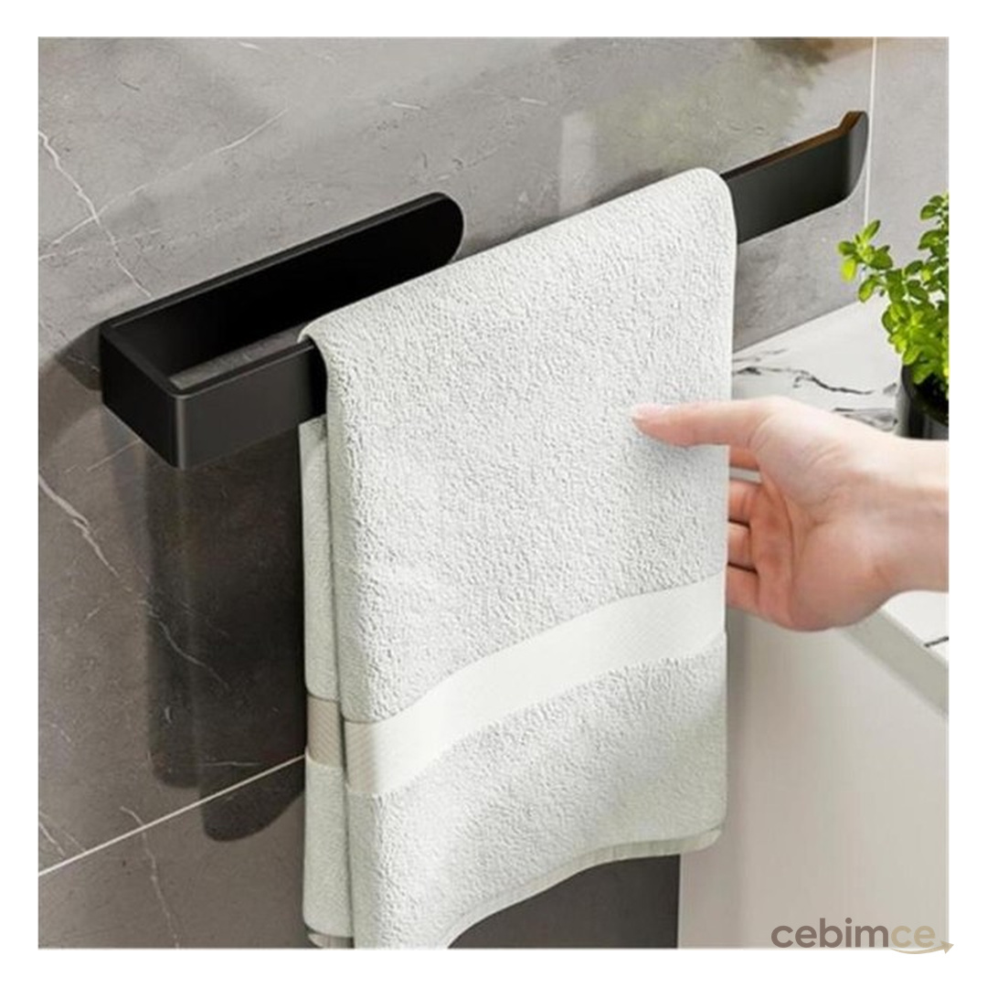 Alper Banyo Alper Siyah Lamalı Yapışkanlı Banyo Peçetelik Havluluk, Paslanmaz Çelik ve Şık Tasarım