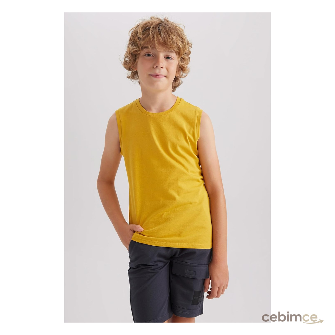 DeFacto%100 Pamuk Bisiklet Yaka Basic Atlet Erkek Çocuk B0669A8NS