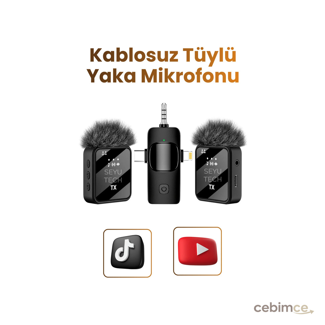 SEYUTECH Kablosuz Tüylü Yaka Mikrofonu Wireless Canlı Yayın IOS ve Android Uyumlu Yaka Mikrofonu