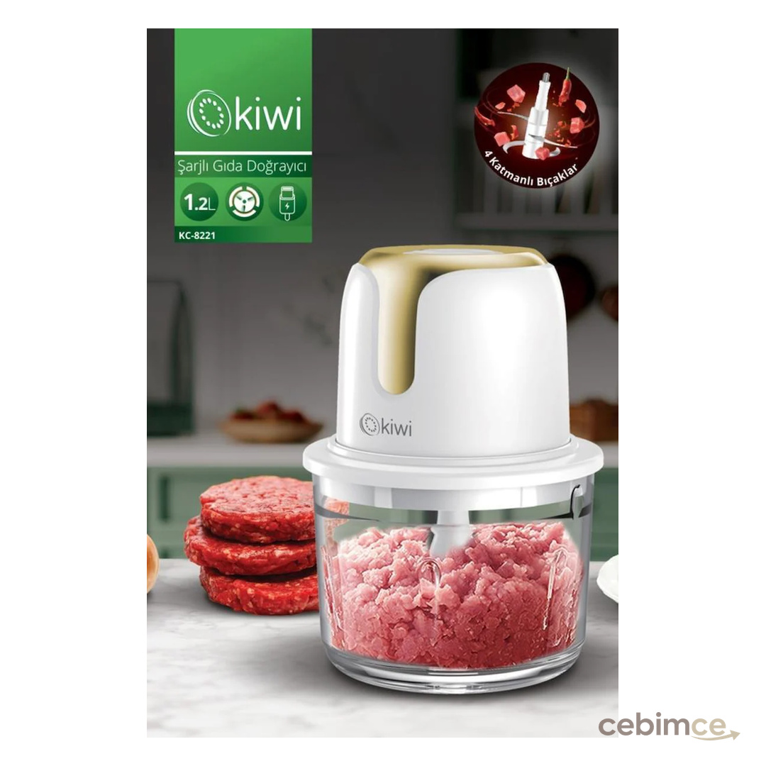 Kiwi KC-8221 Kablosuz Şarjlı Gıda Doğrayıcı 1.2 L Gold