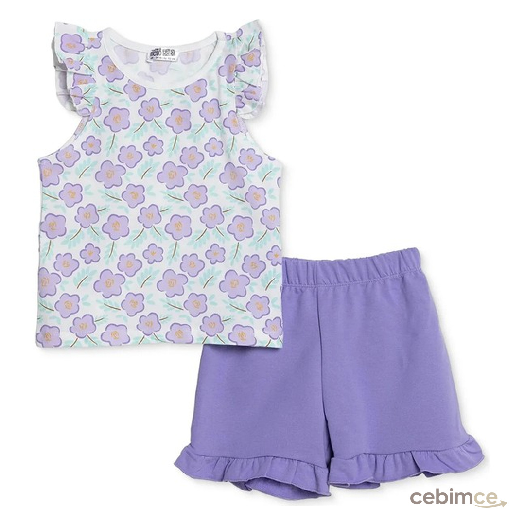 Hellobaby Kız Bebek Atlet-Şort Çiçek Baskılı Bisiklet Yaka Sleeveless Reçme