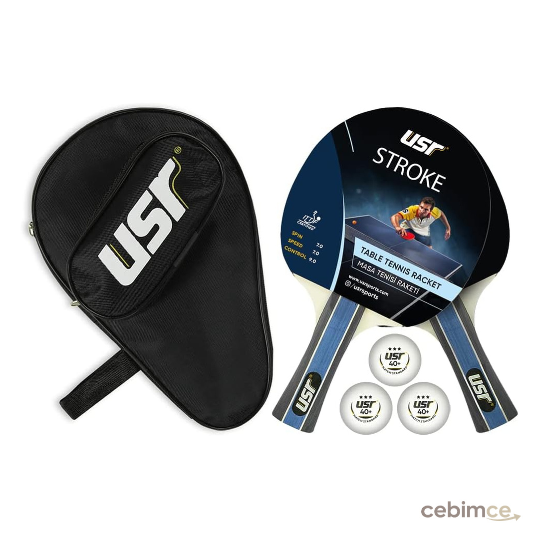 USR Stroke-Match Masa Tenisi 2 Raket + 3 Top + Kılıf Set
