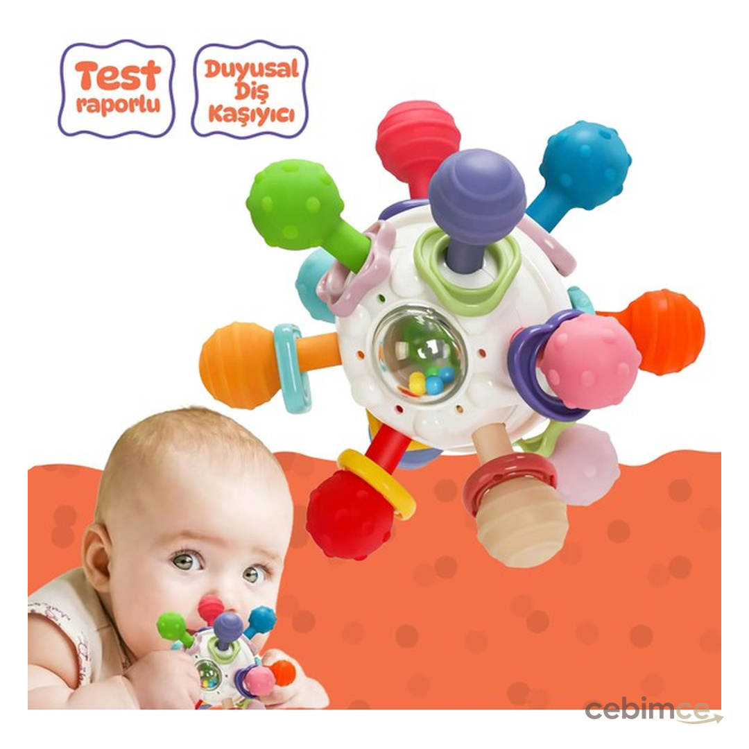 Bebek Montessori Duyusal Diş Kaşıyıcı Top – Motor Becerileri Gelişim Oyuncağı - Çok Renkli