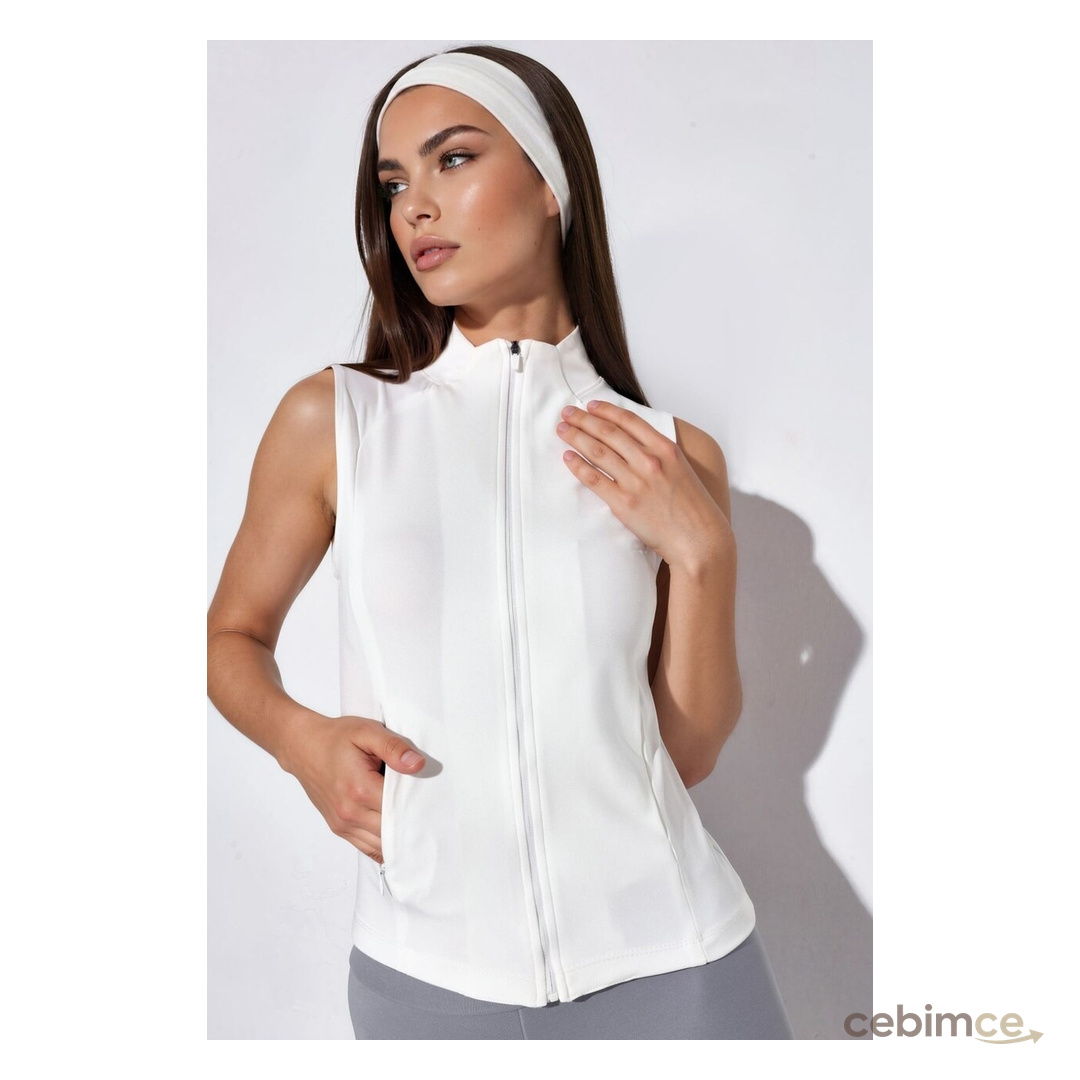 Hiccup Fitted Balıkçı Yaka Kolsuz Active Top Beyaz