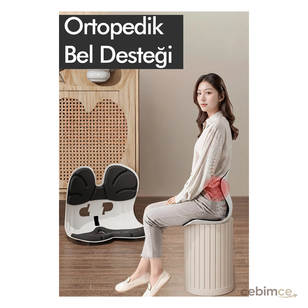 RELAXUS Ergonomik Ortopedik Bel Destekli Oturma Minderi Postür Düzeltici İş Ev Oto Sırt Koltuk Yastığı Siyah