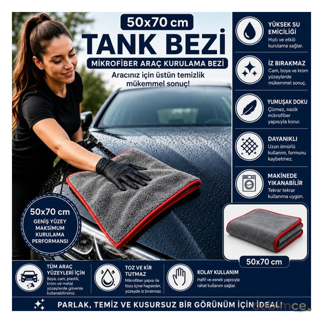 TUMKE Mikrofiber Tank Bezi  Yüksek Havlu Araba, Cam, Mutfak ve Banyo Kurulama Bezi Araç Temizleme Bezi 50X70CM