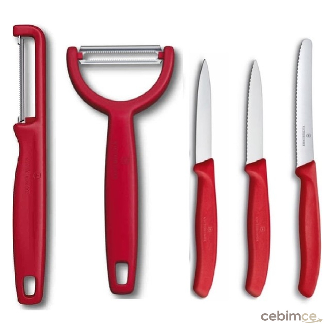 Victorinox 5 Parça Kırmızı  Soyma ve Soyacak Seti Mutfakta Pratik Kullanım için İdeal