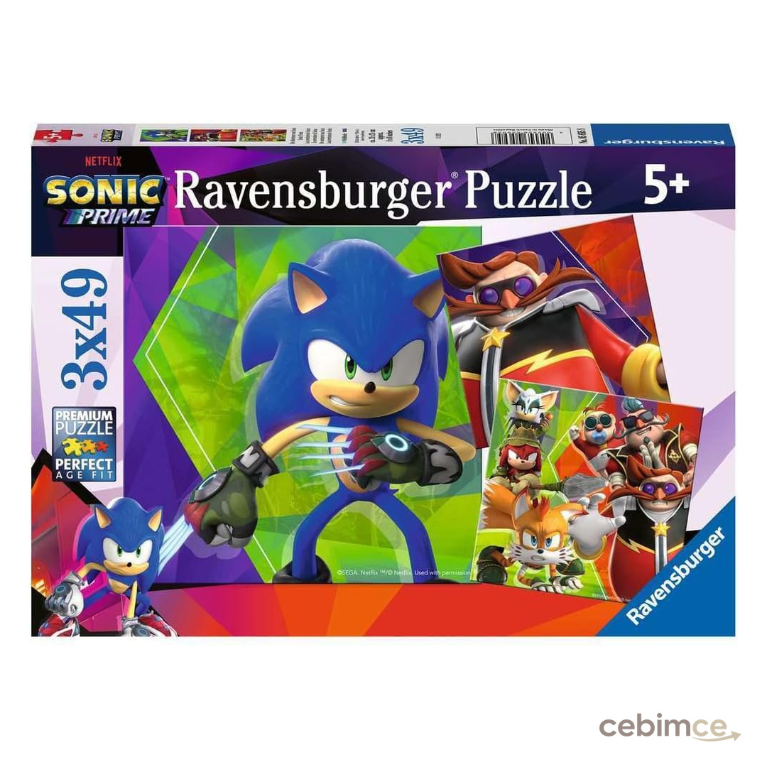 Ravensburger, 3x49p Puzzle Sonic, Çocuk Puzzle
