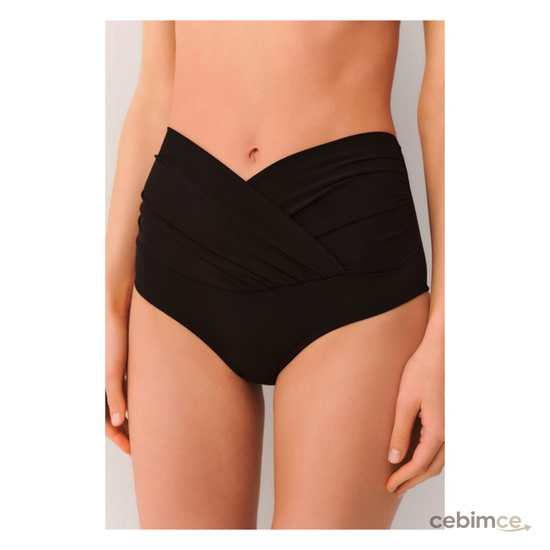 Suwen Siyah Yüksek Bel V Kesim Bikini Alt Örme Kumaş ile Şık Tasarım Kadınlar İçin