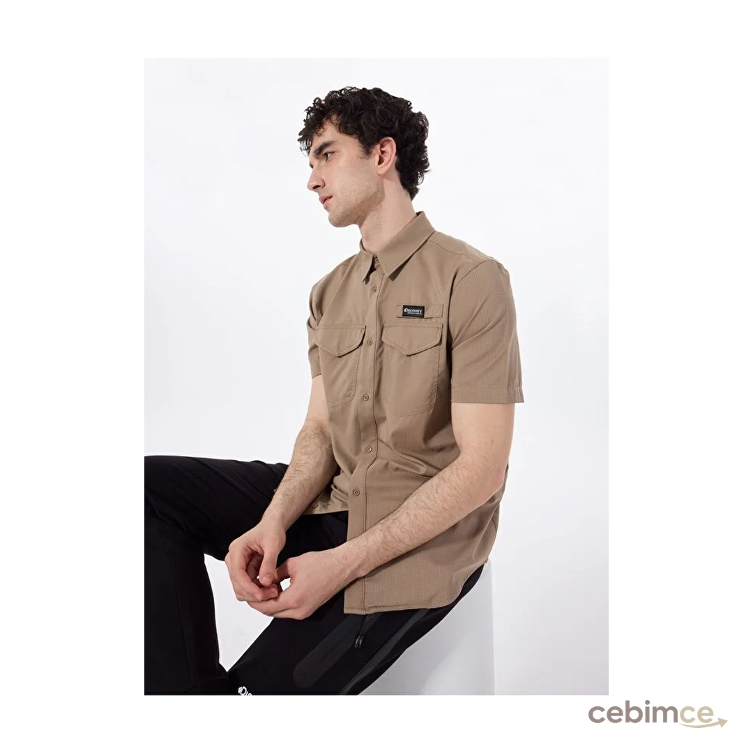 D4SM-GML3230 Koyu Bej Relaxed Düz Erkek Gömlek