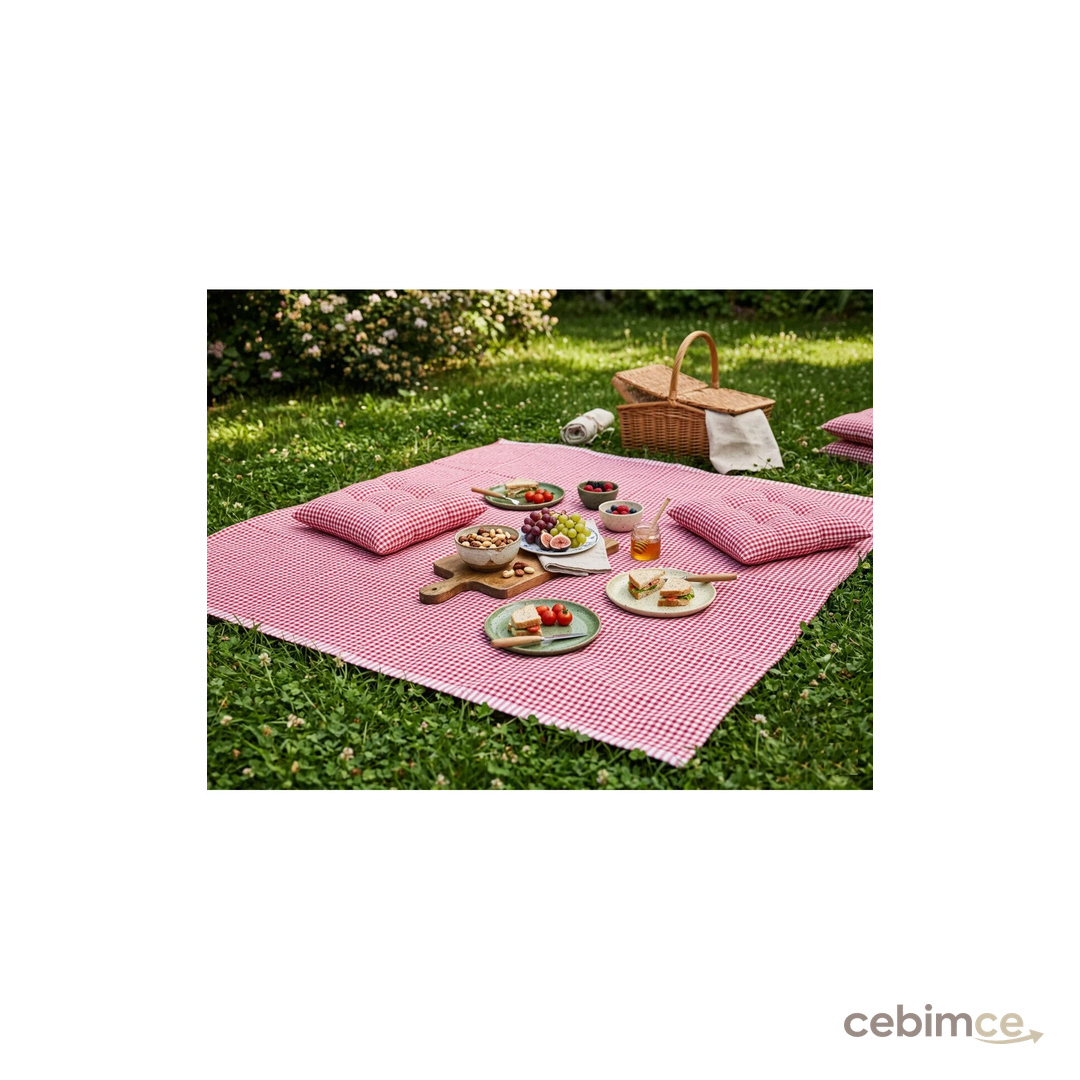 Pötikare Kırmızı Piknik Örtüsü 170*170 Ve 2 Adet Piknik Minderi 40x40 Cm Piknik Seti
