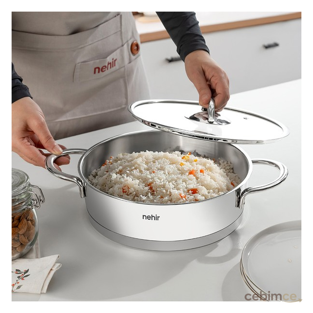 Nehir Silver Trend 26 cm Paslanmaz Çelik Sığ Tencere